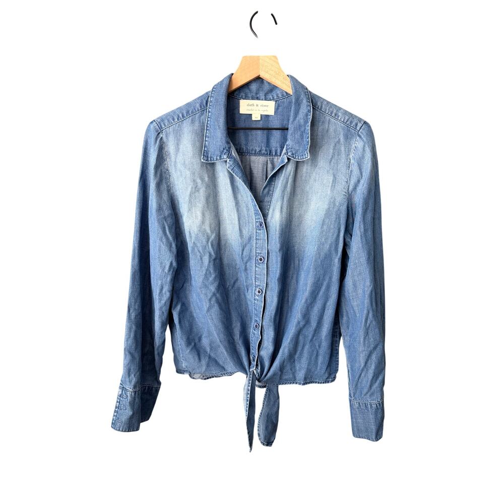 Cloth & Stone Chambray Button Down Tie Front Blouse Medium